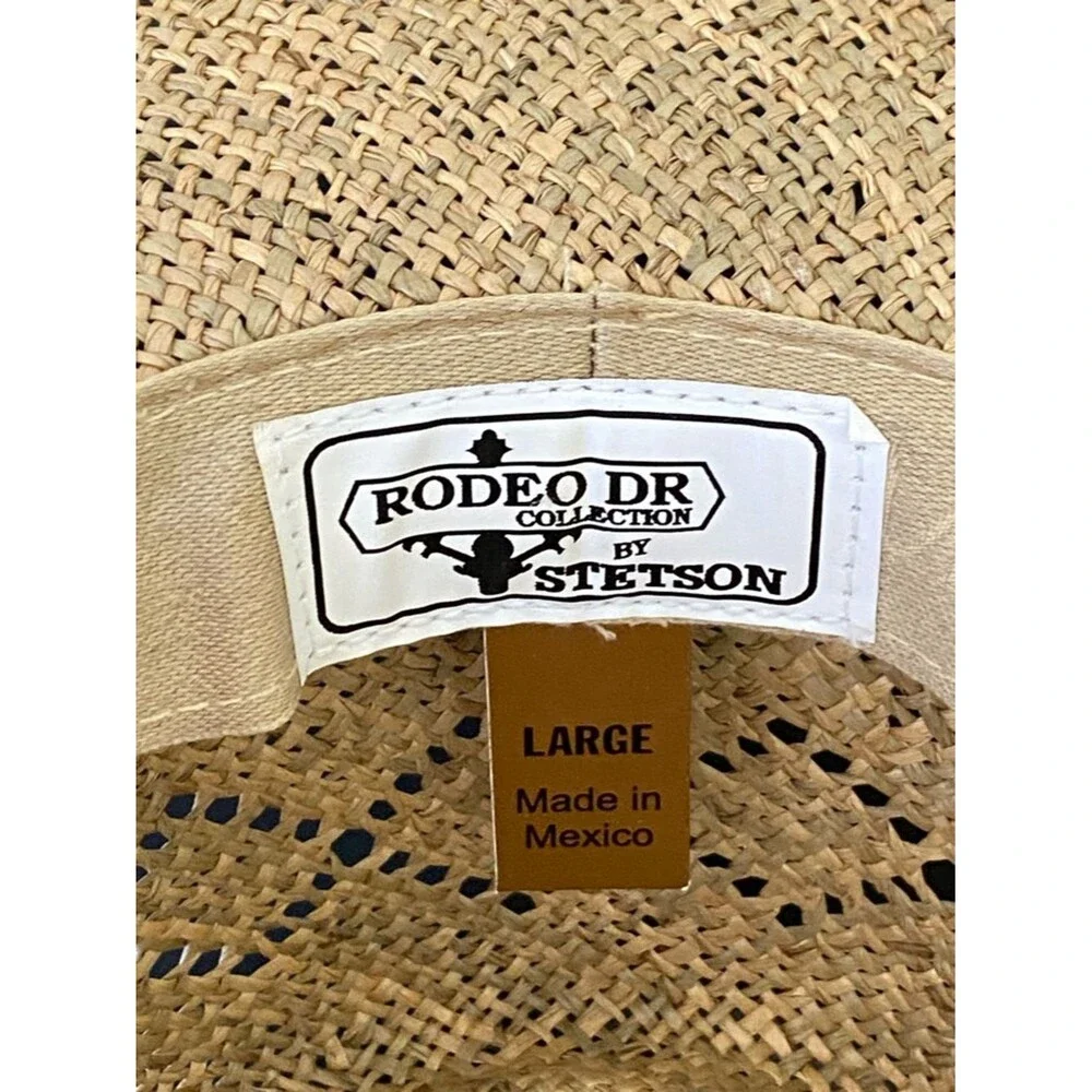 Stetson Men’s Natural Straw Cowboy Hat with Brown Leather Band Sz L Western Chic
